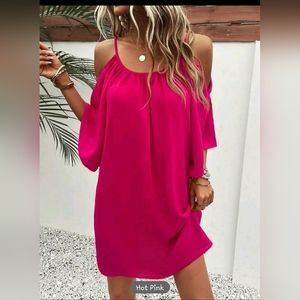 LUNE Solid Cold Shoulder Tunic Dress